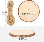Falling in Art 2.3-3.1 Inches Natural Wood Slices Set for Crafts - 25Pcs Round Wood Discs with Pre-drilled Hole for DIY Projects, Christmas Ornaments and Wedding Decoration