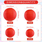 12Pcs Round Paper Lanterns Assorted Sizes (6" 8" 10" 12") for Home Decor, Restaurant, Church, Wedding, Birthday Party Decorations, Hanging Chinese Japanese Paper Lantern Lamps (Red)