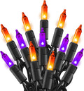 TW SHINE Purple and Orange Halloween Lights, 20FT 100 Count Incandescent Mini String Lights, Waterproof Halloween Decorations for Outdoor Indoor Patio Home Party Garden Yard Decor