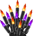 TW SHINE Purple and Orange Halloween Lights, 20FT 100 Count Incandescent Mini String Lights, Waterproof Halloween Decorations for Outdoor Indoor Patio Home Party Garden Yard Decor