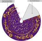 48" Large Christmas Tree Skirt, Elegant Modern Purple Gold Pattern Tree Mat Base Cover for Xmas Festive Holiday Party Decoration Ornaments