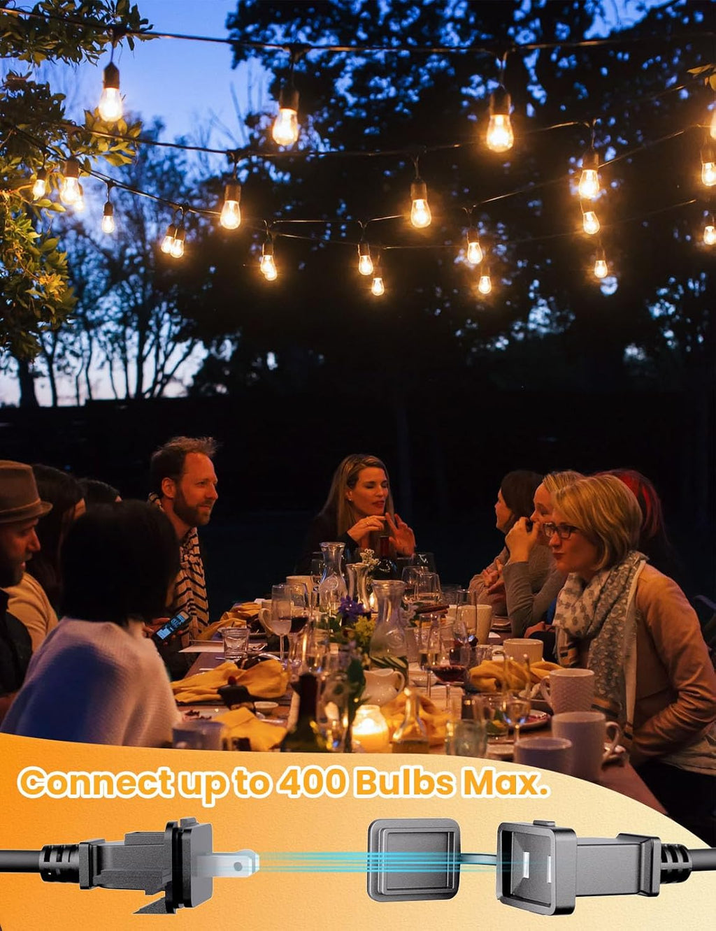 Svater Outdoor String Lights 150FT, E26 Socket, 48pcs S14 Shatterpoof Bulbs, 1 Watt Dimmable 2700K Warm White, IP65 Waterproof Commercial Grade Patio Lights（3 Pack X 50FT）