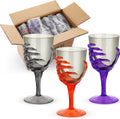 Dandat 24 Pcs Halloween Skeleton Hand Goblets 12oz Clear Plastic Halloween Cups Skull Wine Glass Set for Creepy Spooky Party Decorations(Black, Purple, Orange, Gray)
