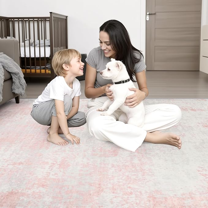 9x12 Area Rug Living Room: Modern Washable Soft Carpet Pink White | - Image 9