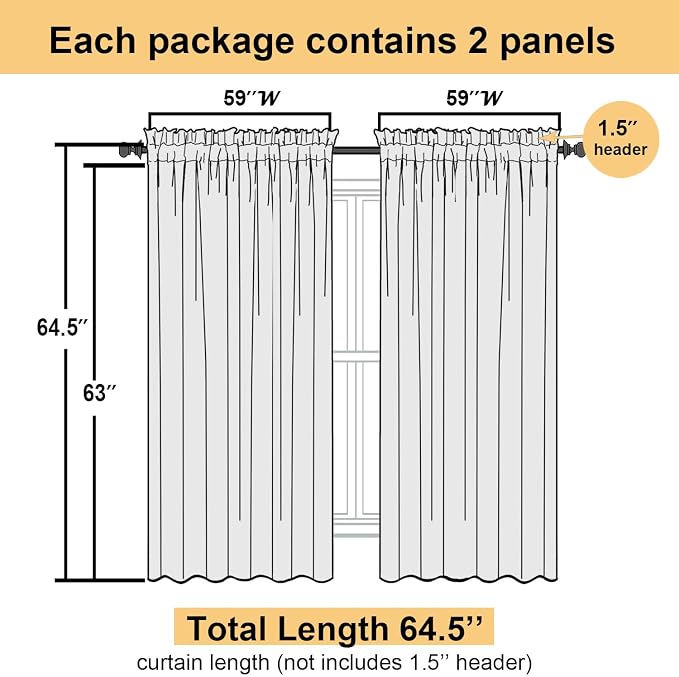Light Pink Sheer Curtains 63 Inch Length 2 Pcs, Dual Rod Pockets Light - Image 2
