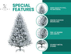 Naomi Home Ginebra 6.5ft Snow Flocked Christmas Tree Prelit with 2456 Branch Tips, 450 Warm Lights and Metal Stand, 52" Wide Realistic Snowy Frosted Christmas Tree with Lights