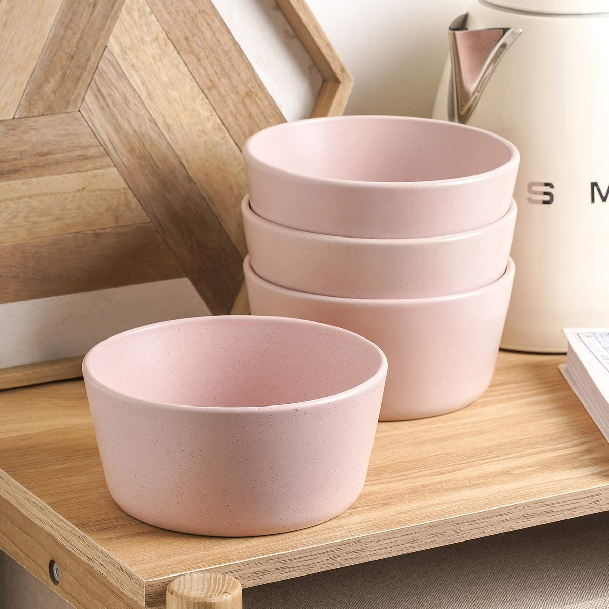 Stone Lain Albie Stoneware 16-Piece Modern Dinnerware Set, Kitchen Plates and Bowls Sets, Dish Set for 4, Pink