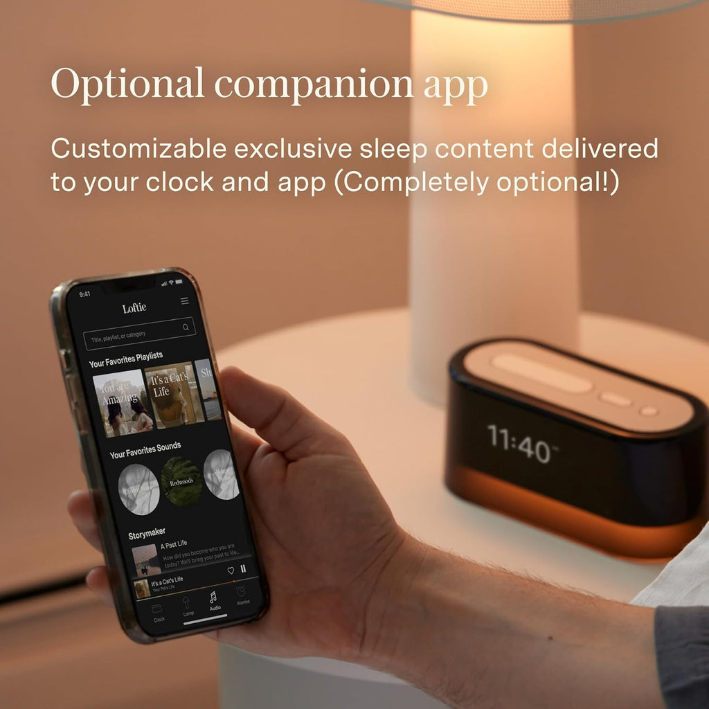 Loftie Alarm Clock with Sound Machine – Smart Alarm Clock with Light, White Noise, Bluetooth Speaker, Night Light Sound Machine, 100+ Sounds, Blackout Mode, No WiFi Mode, Optional Subscription -Coffee