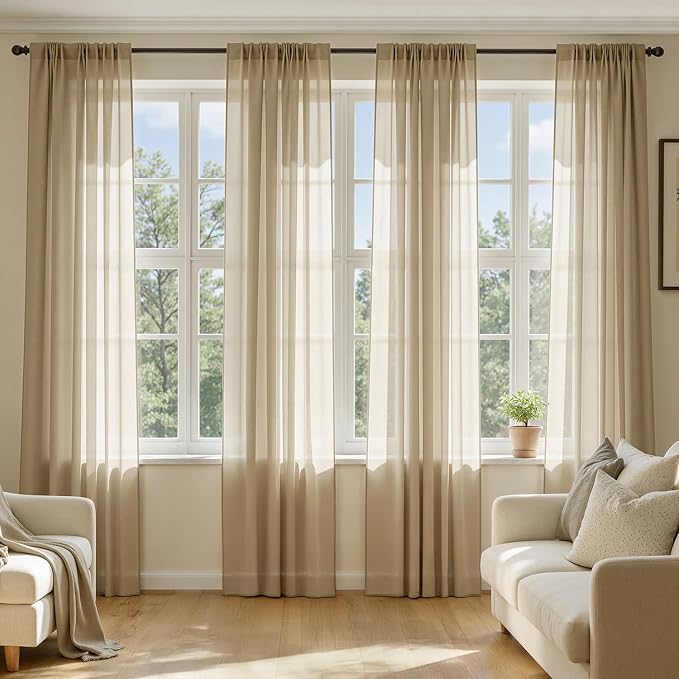 MIULEE Beige Sheer Curtains 84 Inches Long 4 Panels 54 x 84 Inches | Light by MIULEE