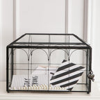 Wedding Card Box with Slot, 12.6'' Large Glass Card Boxes for Reception, Black Geometric Holder, Clear Decorative Storage Box with Lock for Baby Shower, Birthday Party, Christmas, Bridal Shower