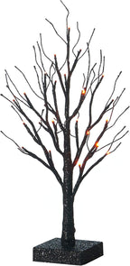 Hairui Lighted Tabletop Black Glittered Spooky Tree with Orange Lights 24 LED 18 Inches for Halloween Witch Decoration Battery Operated or USB Plug in Indoor Use