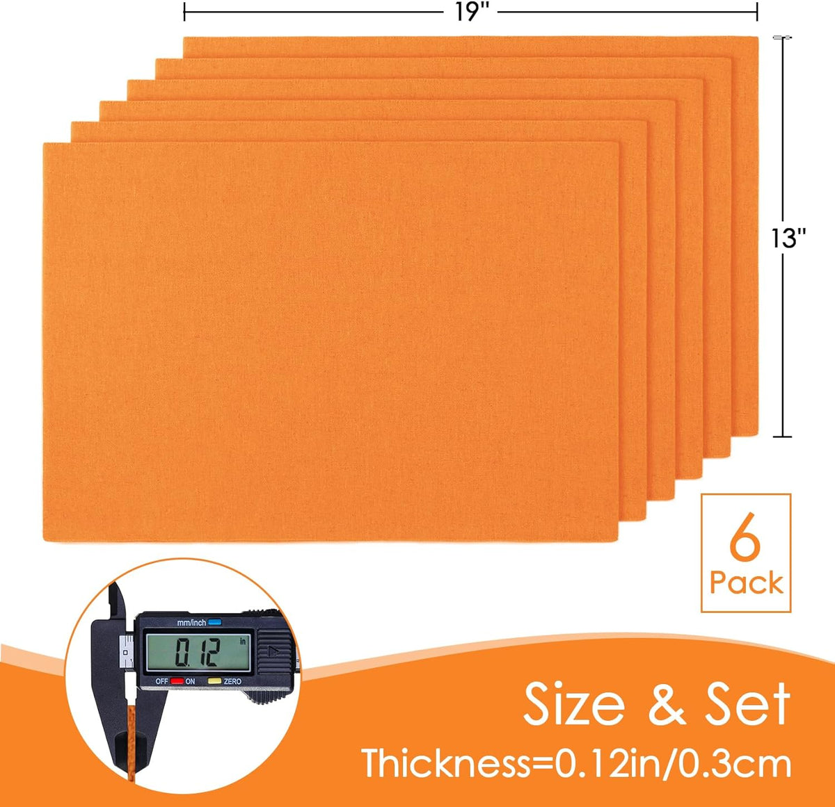 MANSPHIL Orange Cloth Placemats Set of 6, Double Layer Faux Linen Place Mats Heat Resistant Washable Table Mats for Dining Kitchen, 13x19 Inch