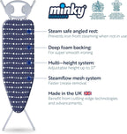 Classic 4-Leg Ironing Board with Iron Rest - Freestanding Full Size Iron Board for Clothes Pressing and Steaming with 43" x 14" Surface - Blue Arrows