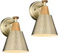 FEMILA Bathroom Light Fixtures 2 Pack, Antique Brass Vanity Light with Hammered Metal Shade, 2-Lights Bath Wall Mounted Lights Wall Lamp for Mirror Kitchen Bedroom, 4FG59B-2 BG