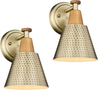 FEMILA Bathroom Light Fixtures 2 Pack, Antique Brass Vanity Light with Hammered Metal Shade, 2-Lights Bath Wall Mounted Lights Wall Lamp for Mirror Kitchen Bedroom, 4FG59B-2 BG