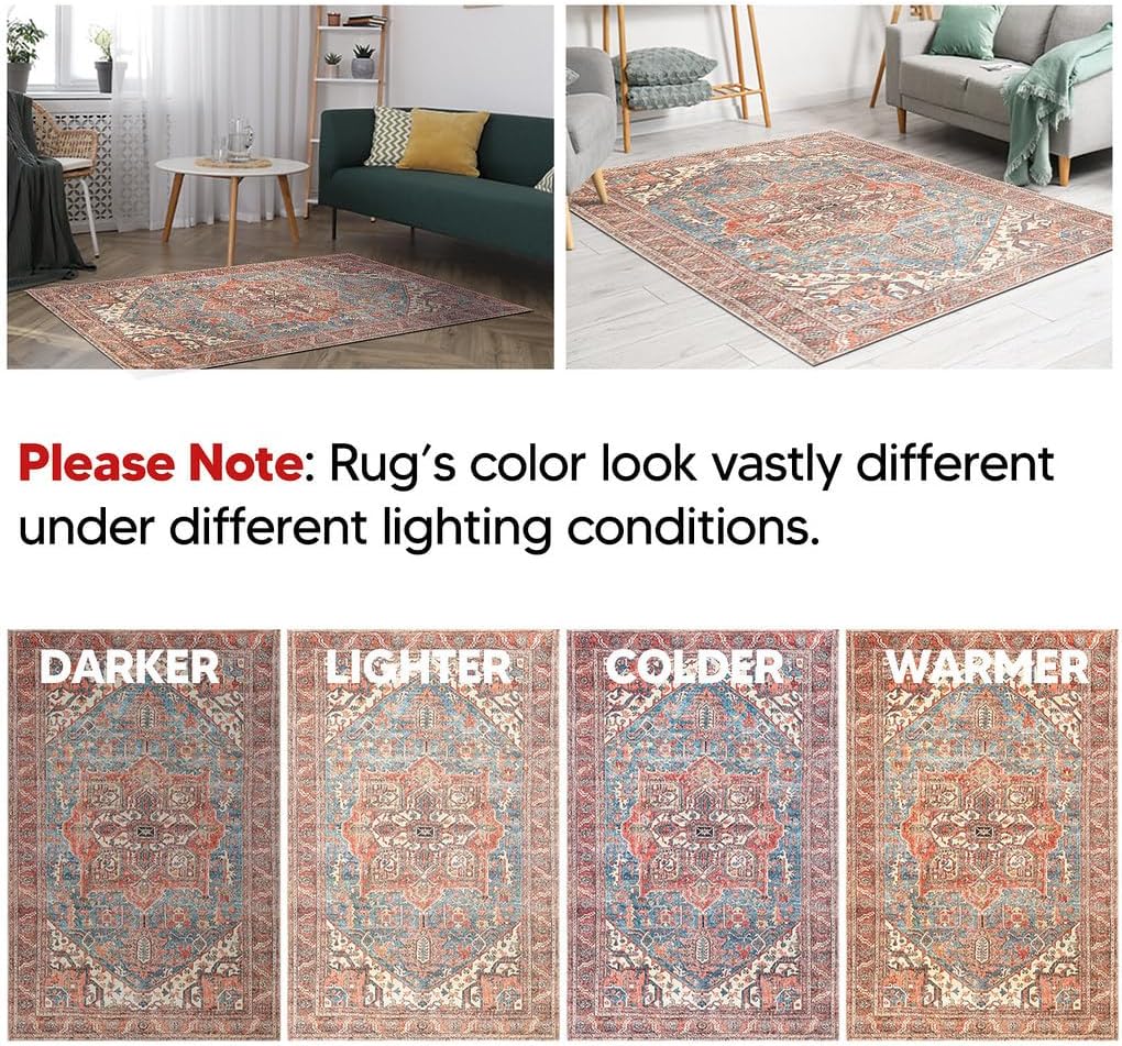 Keen Home Design 9x12 Rug - Machine Washable Area Rug with Non-Slip Backing, Ideal for Living Room, Dining Room, Bedroom - Vintage, Easy Clean, Durable, Low Pile Rug - (9' x 12')