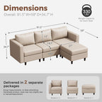 91.5" Faux Leather Modular Sectional Sofa, L Shaped Couch Set for Living Room, 3-Seater Comfy Cloud Couches with Movable Storage Ottoman,DIY Combination - Whitesand