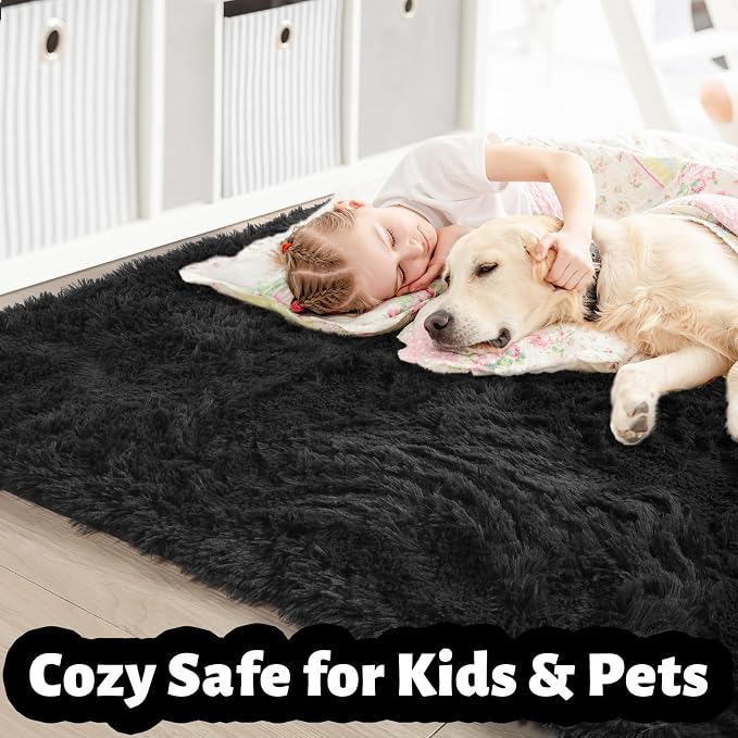 Amdrebio Black Shag Kids Area Rug 5x8 - Image 4
