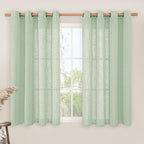 Semi Sheer Linen Curtains 45 Inches Long, Light Filtering Panels Bronze Grommet by LAMIT