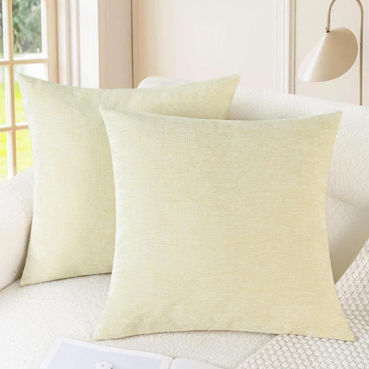 CaliTime Throw Pillow Covers Decorative 22 X 22 Inches Pack of 2 Cozy Chenille Cushion Cases for Couch Sofa Bed Living Room Home Beige