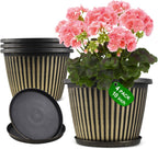 Planter-Pots-for-Plants-Indoor-Outdoor, 4 Pack 10 Inch Plastic Flower Pots with Saucer & Drainage Holes, Modern Garden Planters for Planting Medium Large Plants，Decorative Resin Garden Pots