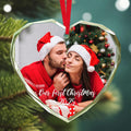 Personalized Christmas Ornaments 2025 with Photo & Text - Customized Crystal Glass Christmas Tree Decor Gifts for Family, Couples, Pets, Baby’s First Xmas – 6 Heart/Round Designs