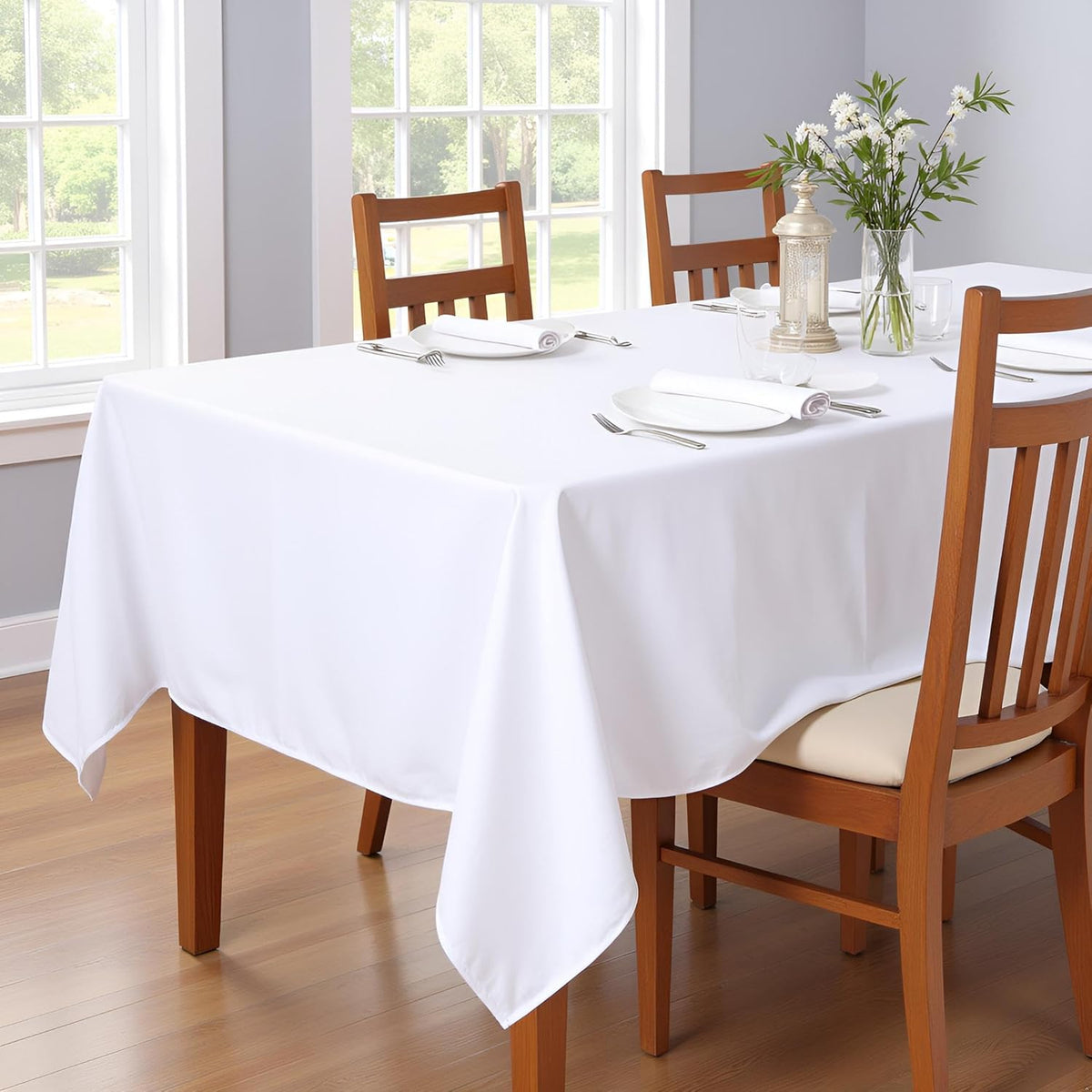 sancua Rectangle Tablecloth - 70 x 108 Inch - Stain and Wrinkle Resistant Washable Polyester Table Cloth, Decorative Fabric Table Cover for Dining Tables, Buffet Parties and Camping, White