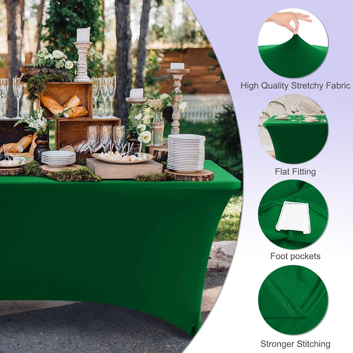 ABCCANOPY 6 FT Forest Green Spandex Table Cover Stretch Fitted Wrinkle Resistant Tablecloth Reuse for Rectangular Folding Table Patry Event Wedding Banquet Protector