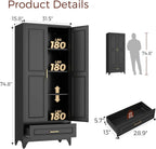 75" Kitchen Pantry Cabinet with Drawer, Metal Storage Cabinets with Doors and Adjustable Shelves, Black Tall Pantry Cabinet for Dinning Living Room, Home Office