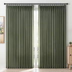 Topfinel 102 Inch Pinch Pleated Linen Curtains 2 Panels, Olive Green Semi Sheer by Topfinel