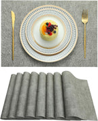 Placemats Set of 4 Washable Heat Resistant Place Mats PVC Woven Dining Table Mat Gray 4pcs