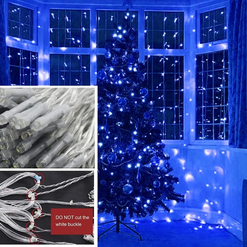 Solhice LED Curtain Lights Blue Outdoor 20ft x10ft, 600 LED Plug in Christmas Hanging String Lights Indoor, Twinkle Lights Backdrop for Backyard Wedding Bedroom Décor (Not Connectable)