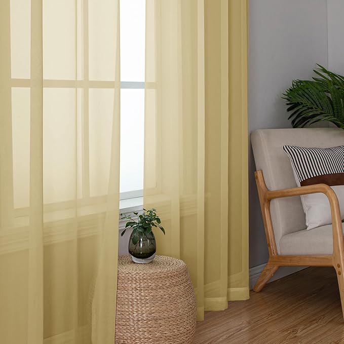 Simplebrand Gold Sheer Curtains 84 Inches Long, Light Filtering Rod Pocket - Image 7