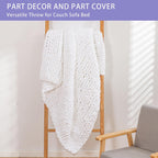 Bigacogo Chunky Knit Throw Blanket for Couch, 51x63 inches, 100% Hand Knitted with Thick Jumbo Chenille Yarn, Cozy Soft Large Rope Knot Cable Crochet Blankets for Sofa Bed Living Room, White