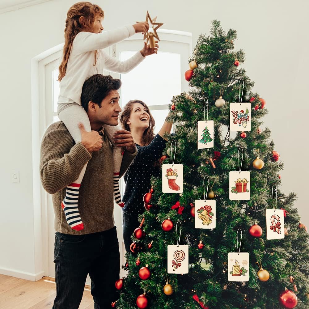 Rectangle Wooden Tags, 50Pcs 2.5 x 3.5 Inch Unfinished Wood Tags Ornaments Blank Square Wooden Slices with Jute Twines for Sign Tags Christmas Home Party Hanging Decoration