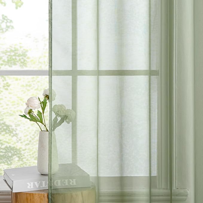 MIULEE Sage Green Sheer Curtains 54 X 63 Inches, 2 Panels | Elegant Window - Image 5