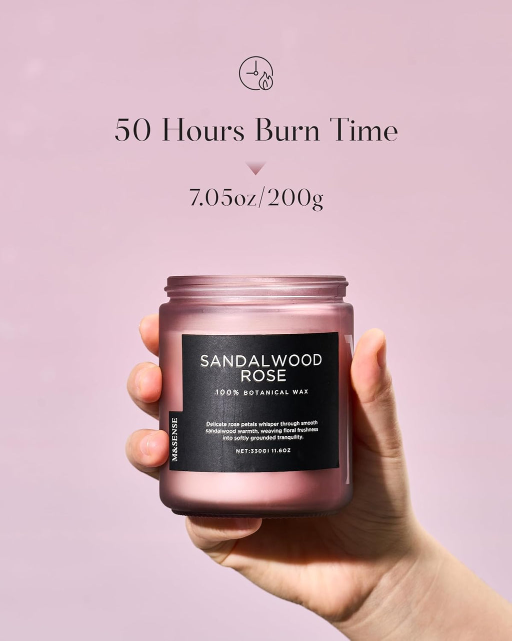 M&SENSE Sandalwood Rose Scented Candle 7.05oz 50 Hours Long Lasting Burn Natural Soy Wax Strong Scented Candle for Home, 2 Wick Home Fragrance Slow Burning Housewarming Gifts for Men Women