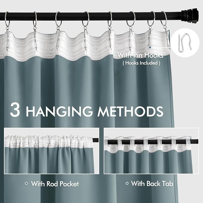 MIULEE Greyish Blue Back Tab Blackout Curtains 52x96 Inch Long 2 Panels Set | - Image 3