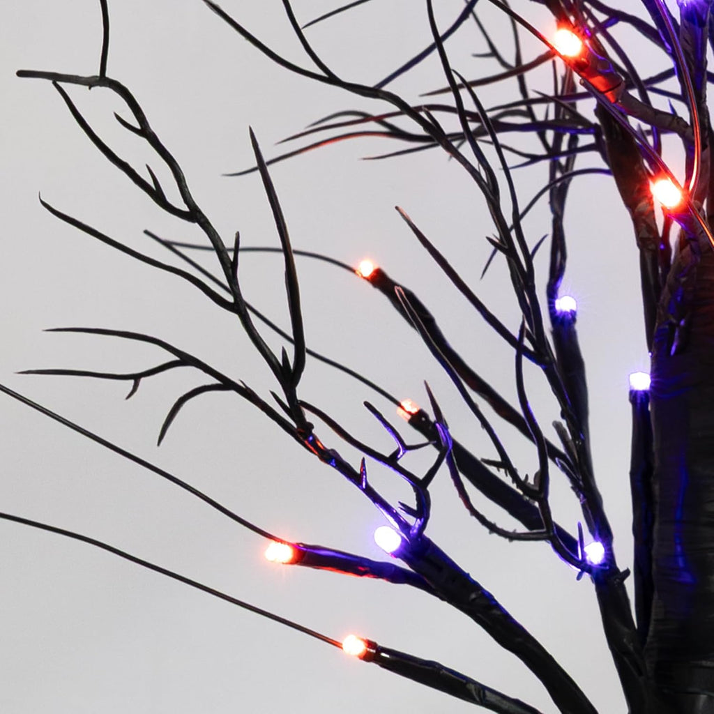 Dazzle Bright 2 Pack 20 Inch Orange & Purple Lighted Halloween Birches Tree Decor, 24 LED Battery Operated Halloween Decorations Artificial Black Spooky Tree with Timer for Indoor Home Party