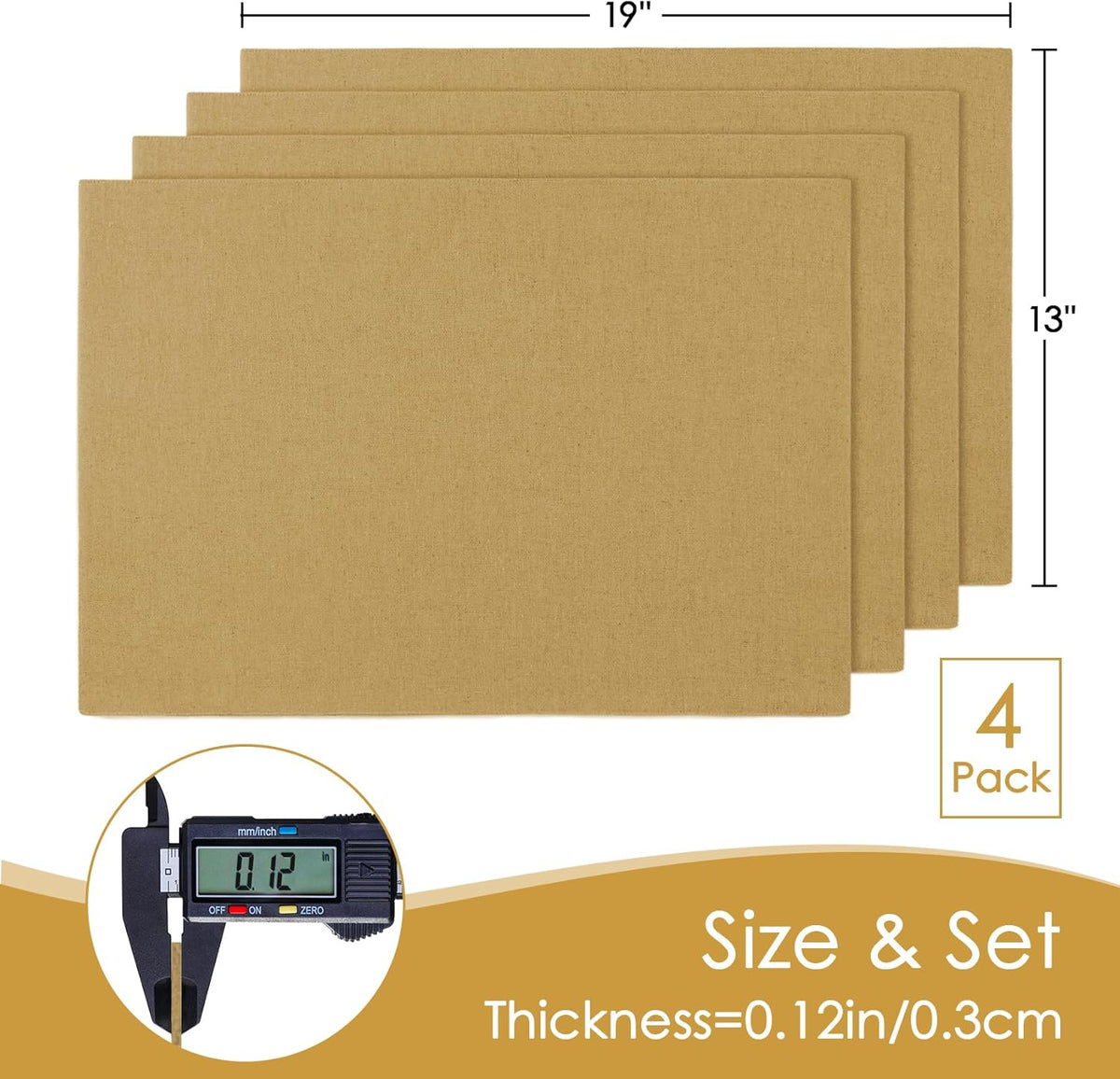 MANSPHIL Khaki Cloth Placemats Set of 4, Washable Thick Faux Linen Place Mats Heat Resistant Double Layer Table Mats for Dining Kitchen Indoor Outdoor Use - 13x19 Inch