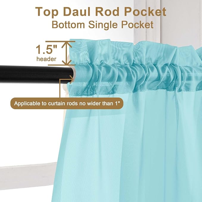 Chyhomenyc Aqua Sheer Curtains 45 Inch Long 2 Panels, Light Filtering Short - Image 4