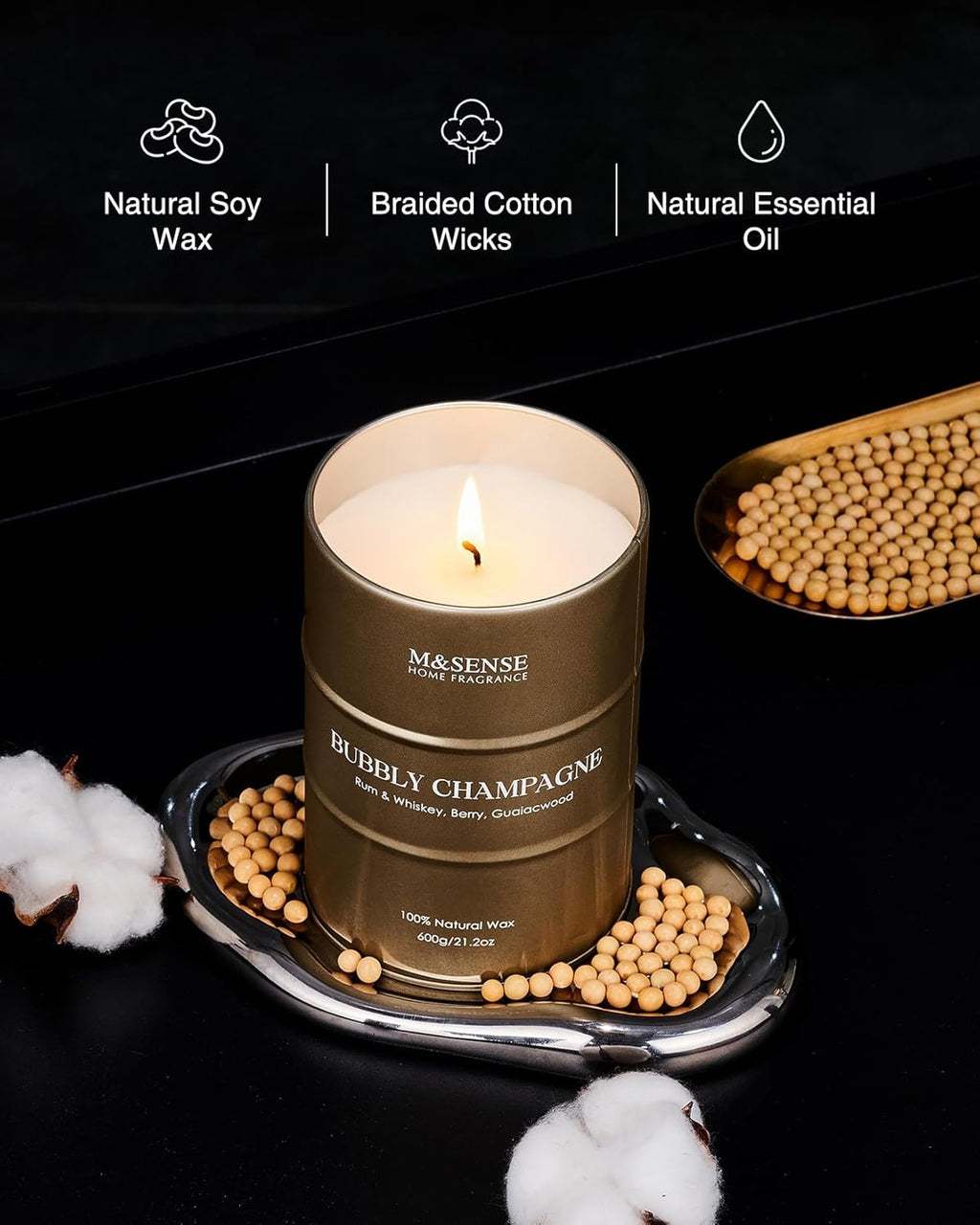 M&SENSE Bubbly Champagne Large Candles for Home Scented, Candles Gifts for Women & Men, Natural Soy Candles, House Warming Gifts New Home, 120 Hours Long Burning, 21.2 oz