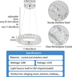 11.8" Crystal Chandelier LED Round Flush Mount Ceiling Light Fixture Modern Hanging Pendant Lighting Mini Ring Chandeliers for Dining Room Kitchen Island Hallway Bathroom (Cool White)