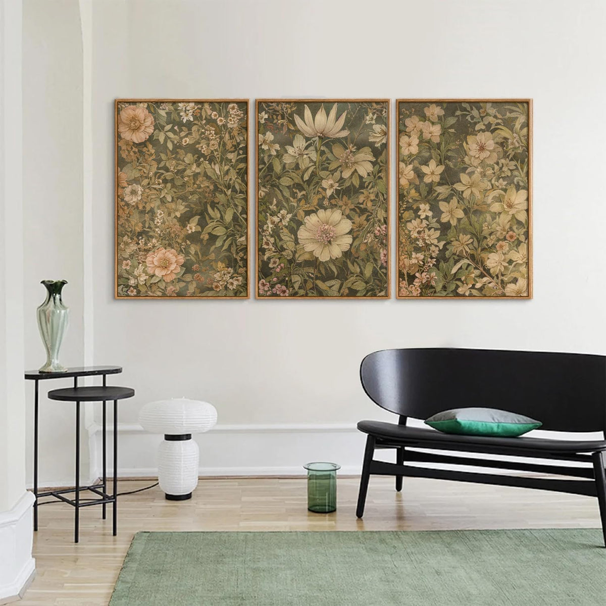 SIGNINART Vintage Floral Framed Canvas Wall Art Set of 3, Mid Century Modern Wildflower Wall Decor, Neutral Botanical Artwork, Retro Plant Art Prints for Bedroom, Living Room, Office 16"x24"