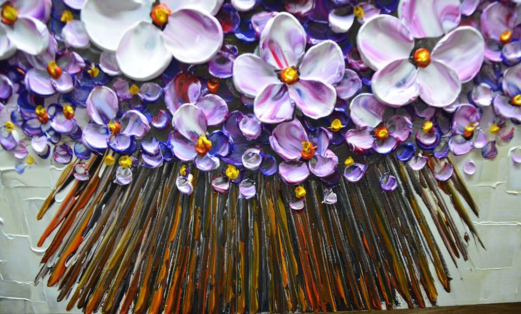 V-inspire Art, 24x48 Inch Modern Canvas Art Textured Purple Flower Oil Painting Contemporary Artwork Floral Hangings Stretched and Framed Ready to Hang Wall Decoration Abstract Painting