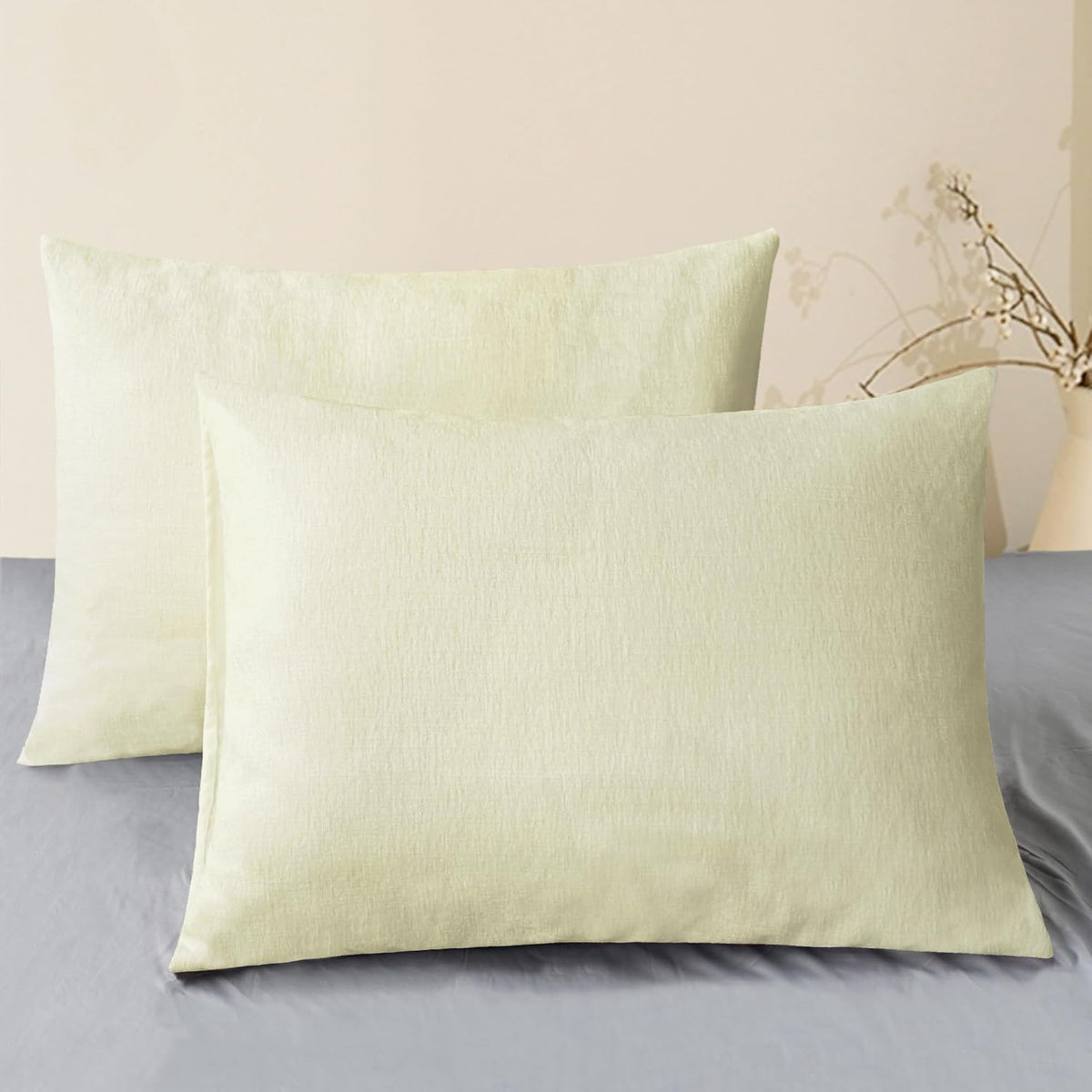 CaliTime Throw Pillow Covers Decorative 20 X 26 Inches Pack of 2 Cozy Chenille Standard Pillow Shams Cases for Couch Sofa Bed Living Room Home Beige
