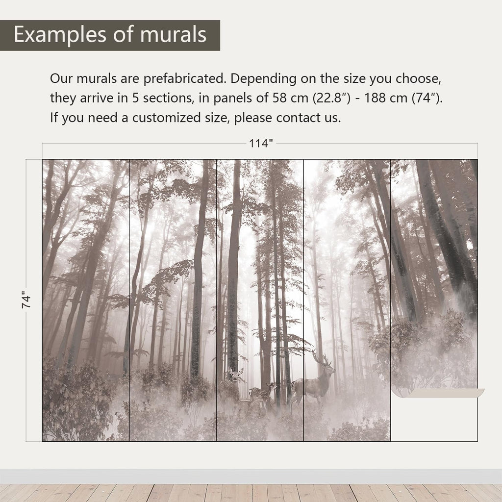 AFZEVEB-Forest Wallpaper Vintage Trees with Deer Wall murals for Bedroom 114"x74" (Not Peel and Stick)