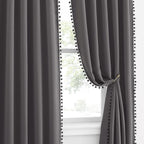 NICETOWN 2 Panels Blackout Curtains, Rod Pocket Pom Pom Curtains Panels by NICETOWN