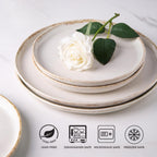 AmorArc Ceramic Dinnerware Sets, Wavy Rim Stoneware Plates and Bowls Sets, Highly Chip and Crack Resistant | Dishwasher & Microwave Dishes set, Service for 4 (12pc)-Speckled Cappuccino White