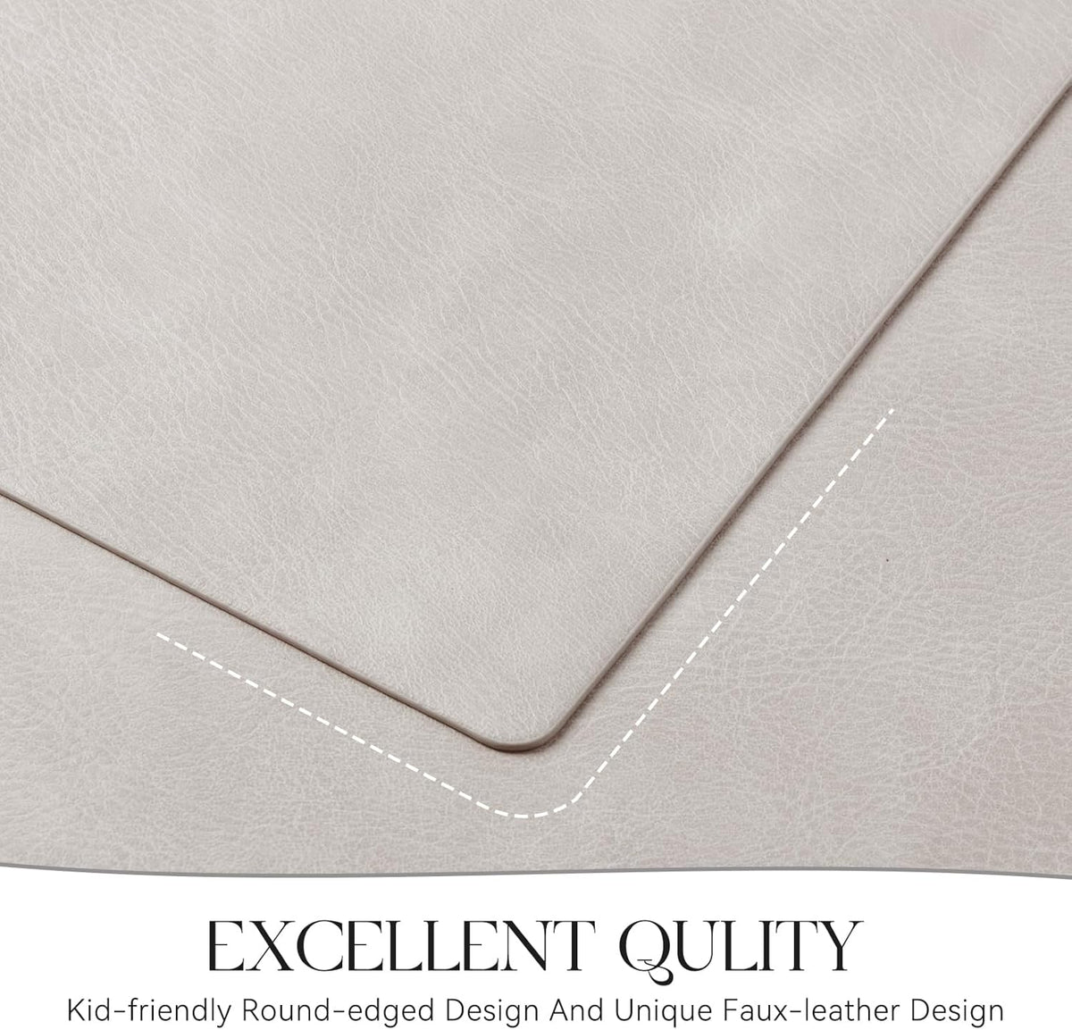MOSAYT Vinyl Placemats Set of 6-12 X 17 Inch - Faux Leather 100% Waterproof Oil-Proof Wipeable PU Place Mats, Heat Resistant Reversible Table Mats for Kitchen, Dining, Outdoor (Light Grey)